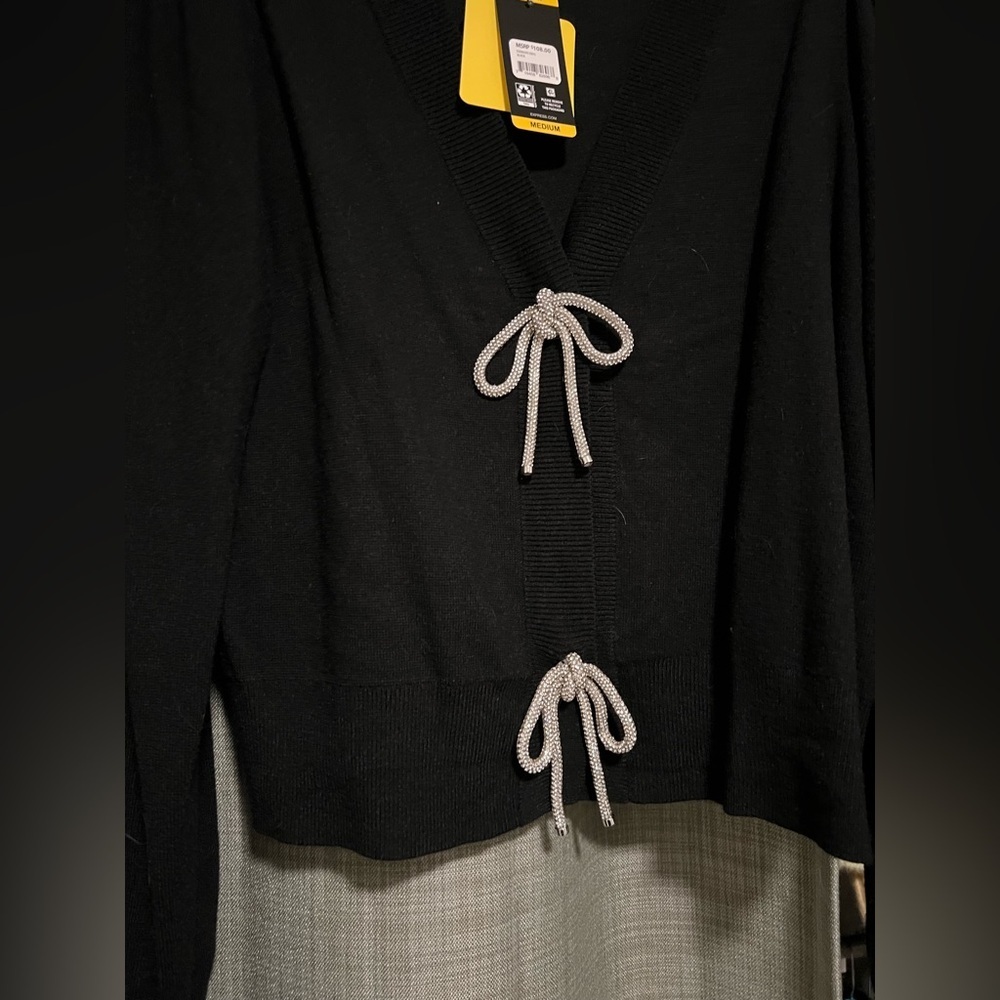 Express Black Cardigan with sparkly bow Ties - Picture 3 of 4